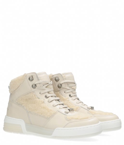 Shabbies Sneakers Mid Top Sneaker Nappa Leather Fur Detail Offwhite (3002)